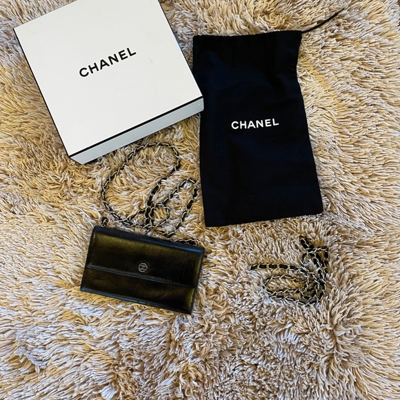 Chanel Black Leather Crossbody Wallet Purse Authentic - Picture 11 of 12